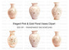 Elegant Pink Vases with Gold Floral Clipart Bundle