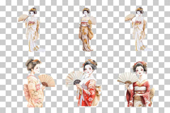 Geisha Woman with Japanese Fan Clipart Bundle - CraftNest - Digital Crafting and Art