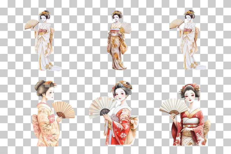 Geisha Woman with Japanese Fan Clipart Bundle - CraftNest - Digital Crafting and Art