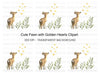Cute Fawn with Golden Hearts Clipart Bundle