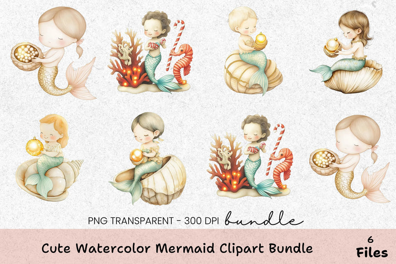 Cute Mermaid Clipart Bundle - CraftNest - Digital Crafting and Art
