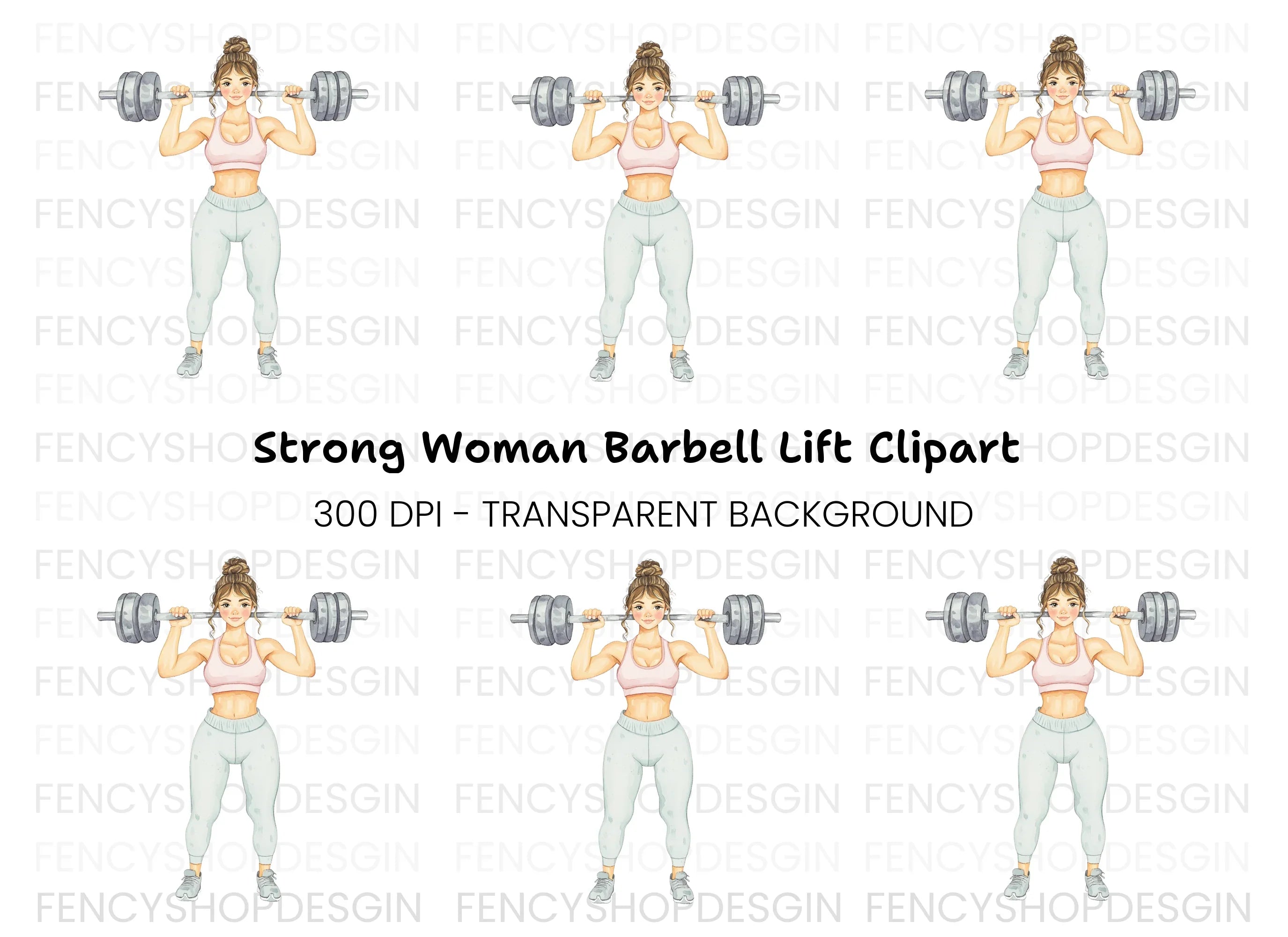 Strong Woman Weightlifting Clipart Bundle