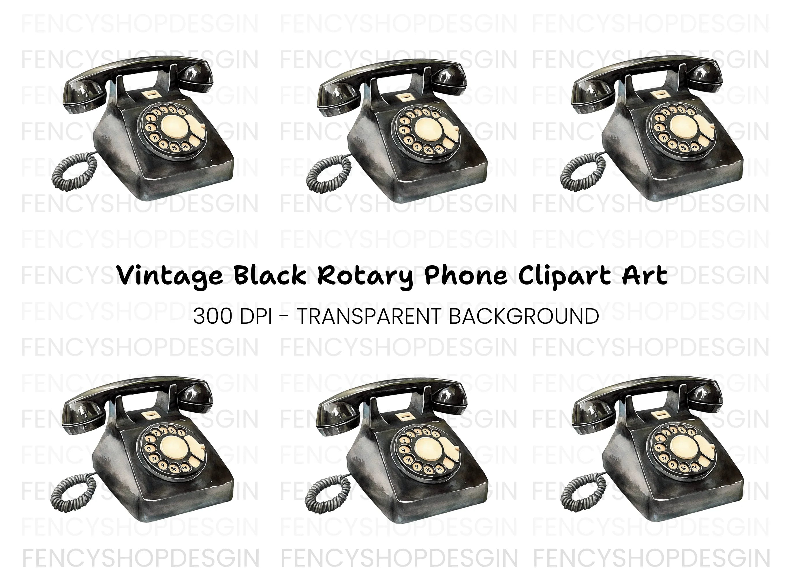 Classic Black Rotary Telephone Clipart Bundle