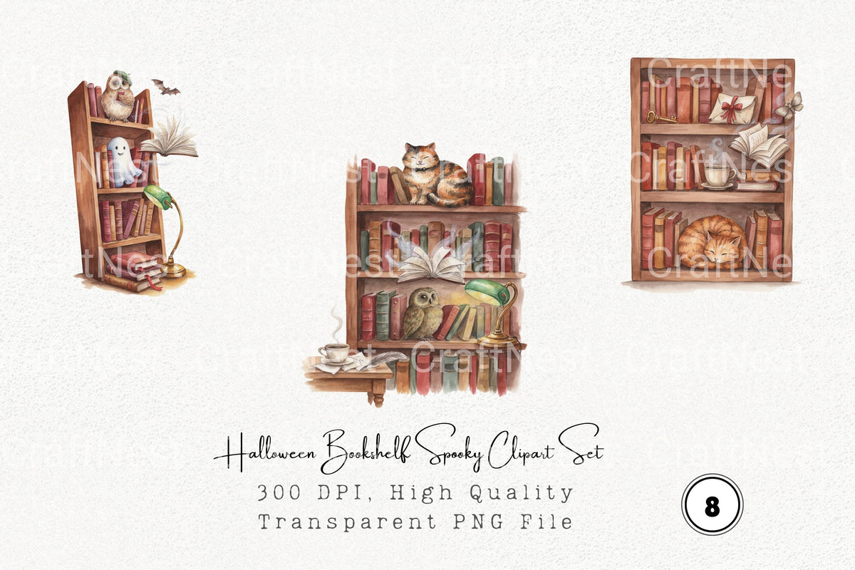 Halloween Bookshelf Spooky Clipart Planner