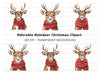 Cute Reindeer with Red Scarf Clipart Bundle