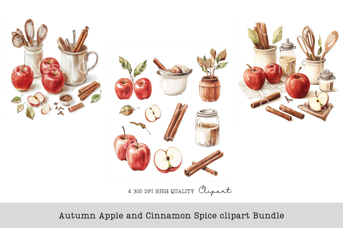 Autumn Apple And Cinnamon Spice Clipart Bundle