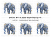Elegant Blue Elephant with Gold Filigree Clipart Bundle