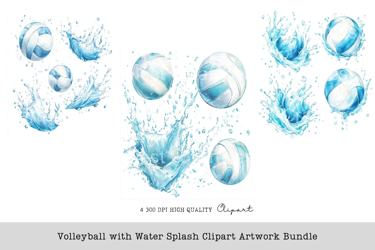 Volleyball With Water Splash Artwork Clipart Bundle