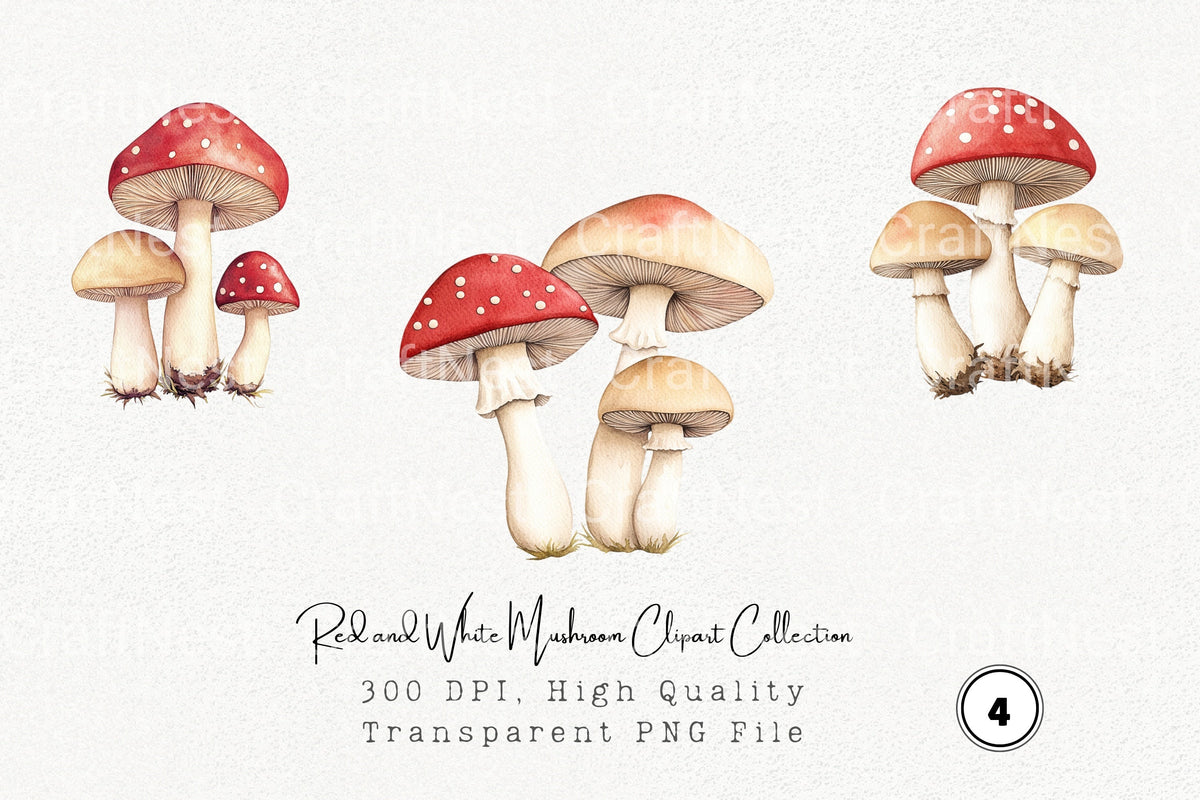 Red And White Mushroom Clipart Bundle