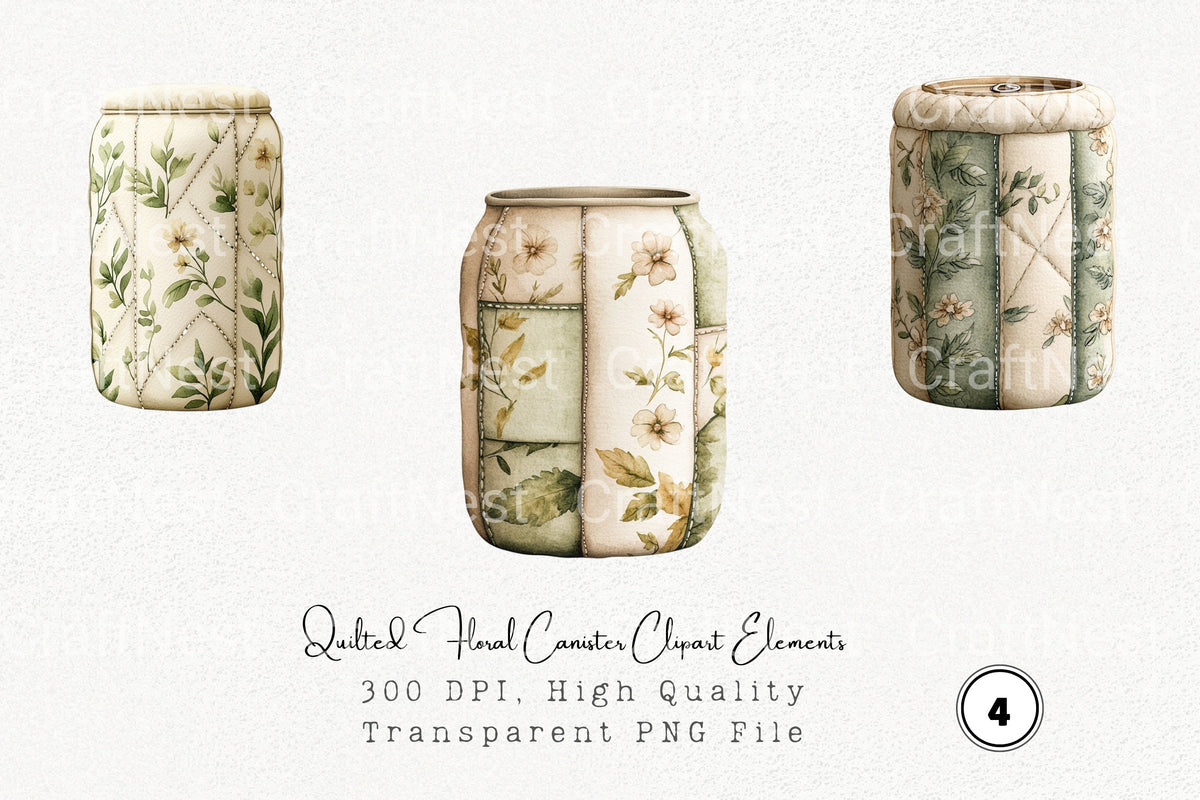 Quilted Floral Canister Elements Clipart Bundle