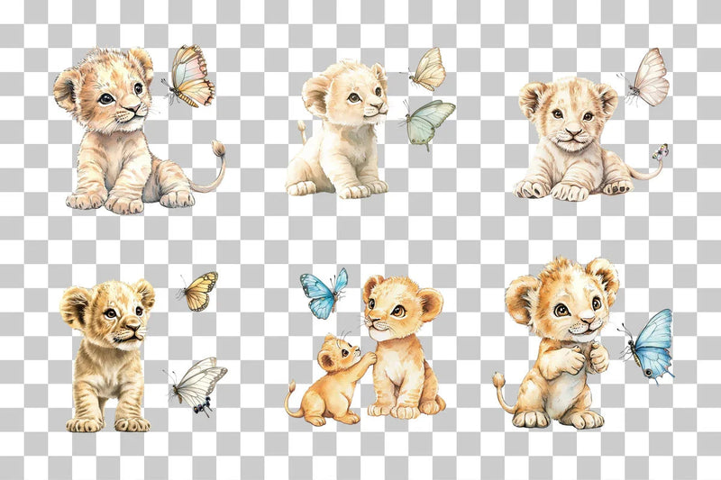 Baby Lion Cub with Butterfly Clipart Bundle - CraftNest - Digital Crafting and Art