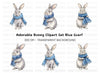 Cute Grey Bunnies with Blue Scarves Clipart Bundle
