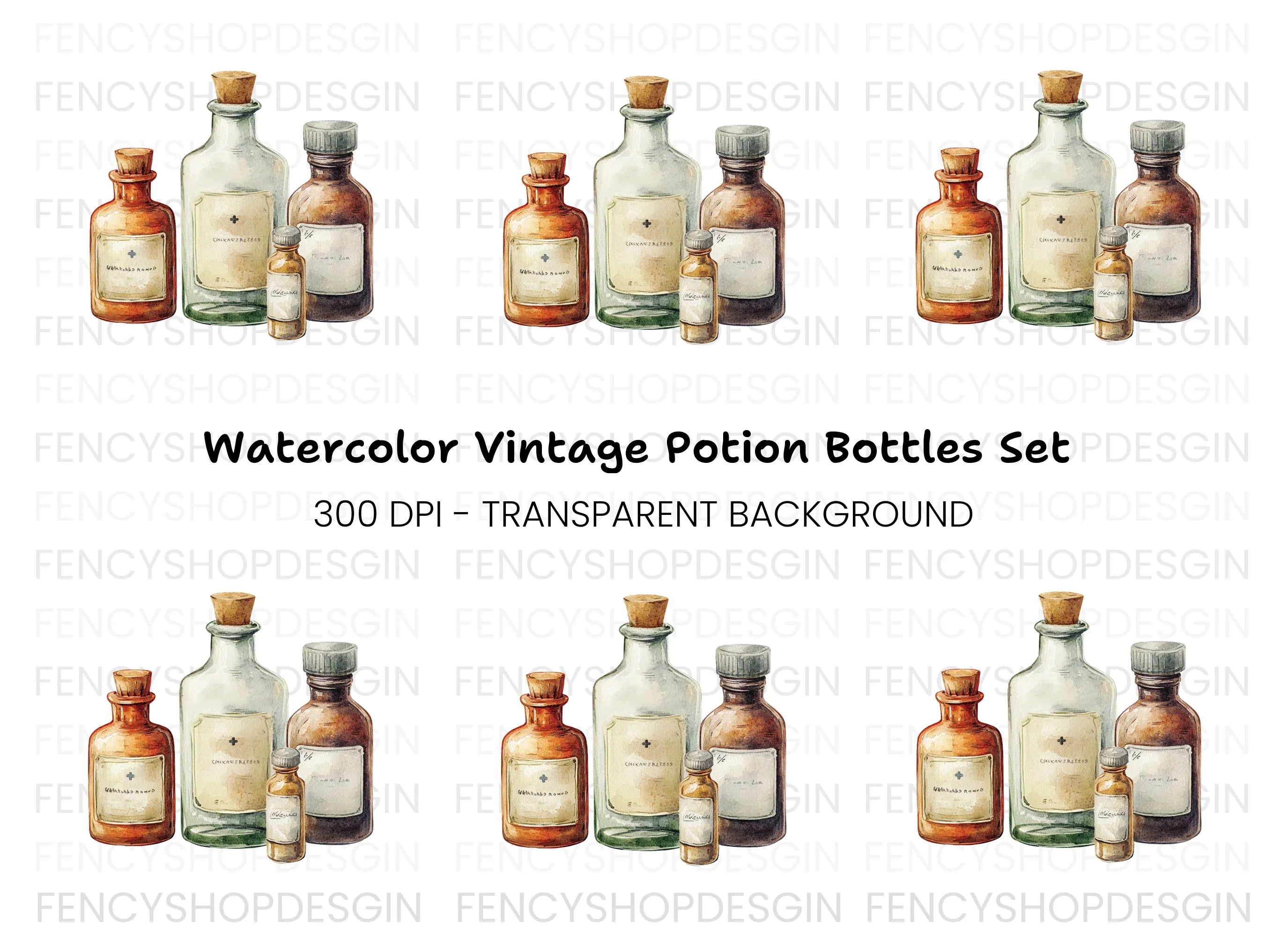 Vintage Apothecary Bottles Clipart Bundle
