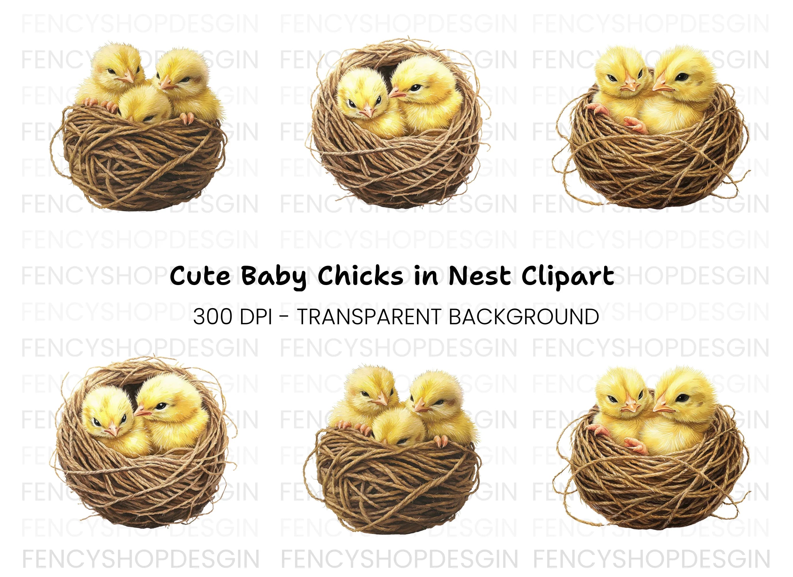 Cute Baby Chicks in Nests Clipart Bundle