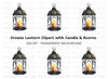 Ornate Metal Lantern with Burning Candle Clipart Bundle