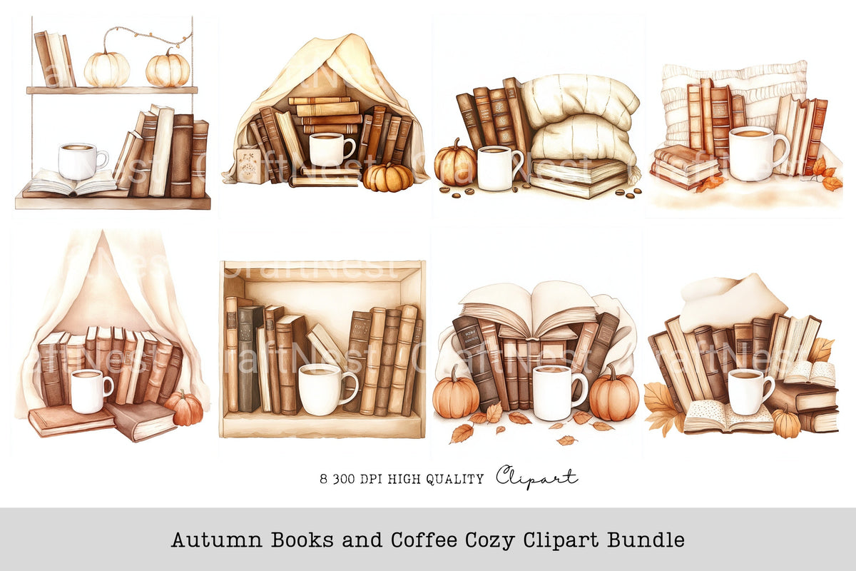 Autumn Books And Coffee Cozy Clipart Planner