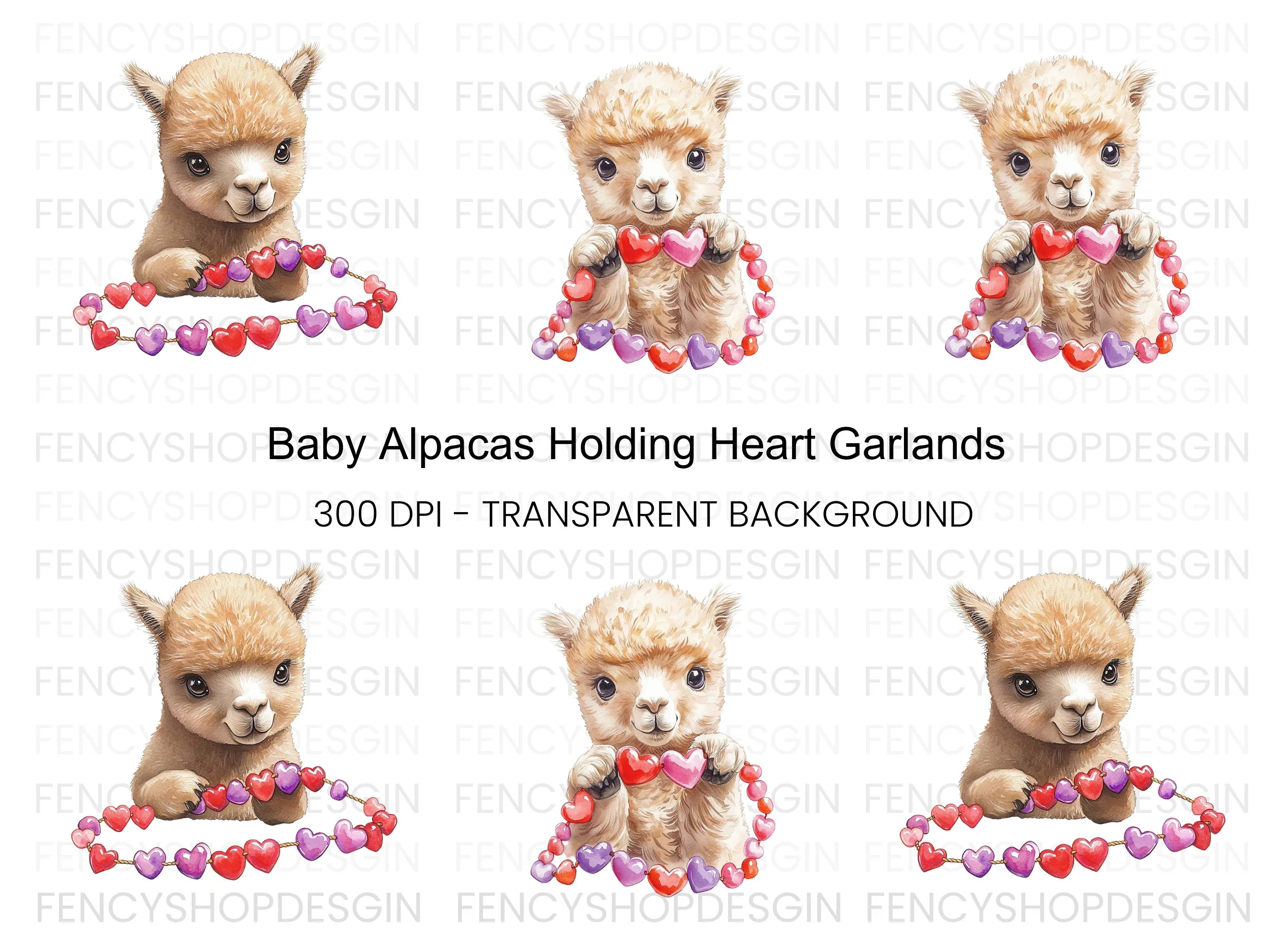 Baby Alpaca Heart Garland Clipart Bundle