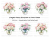 Pink and White Peonies in Glass Vases Clipart Bundle