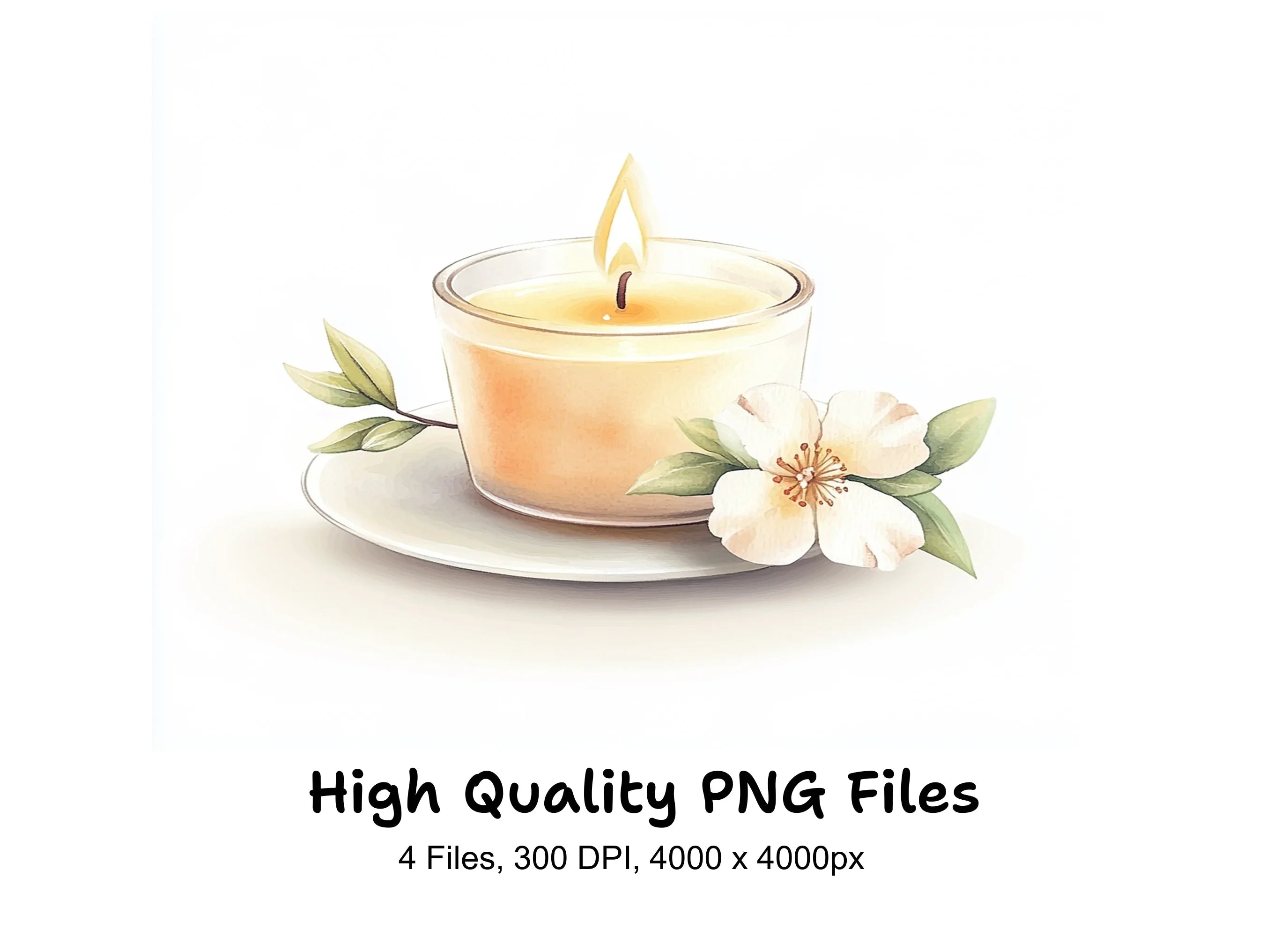 Candle White Flowers Clipart Bundle