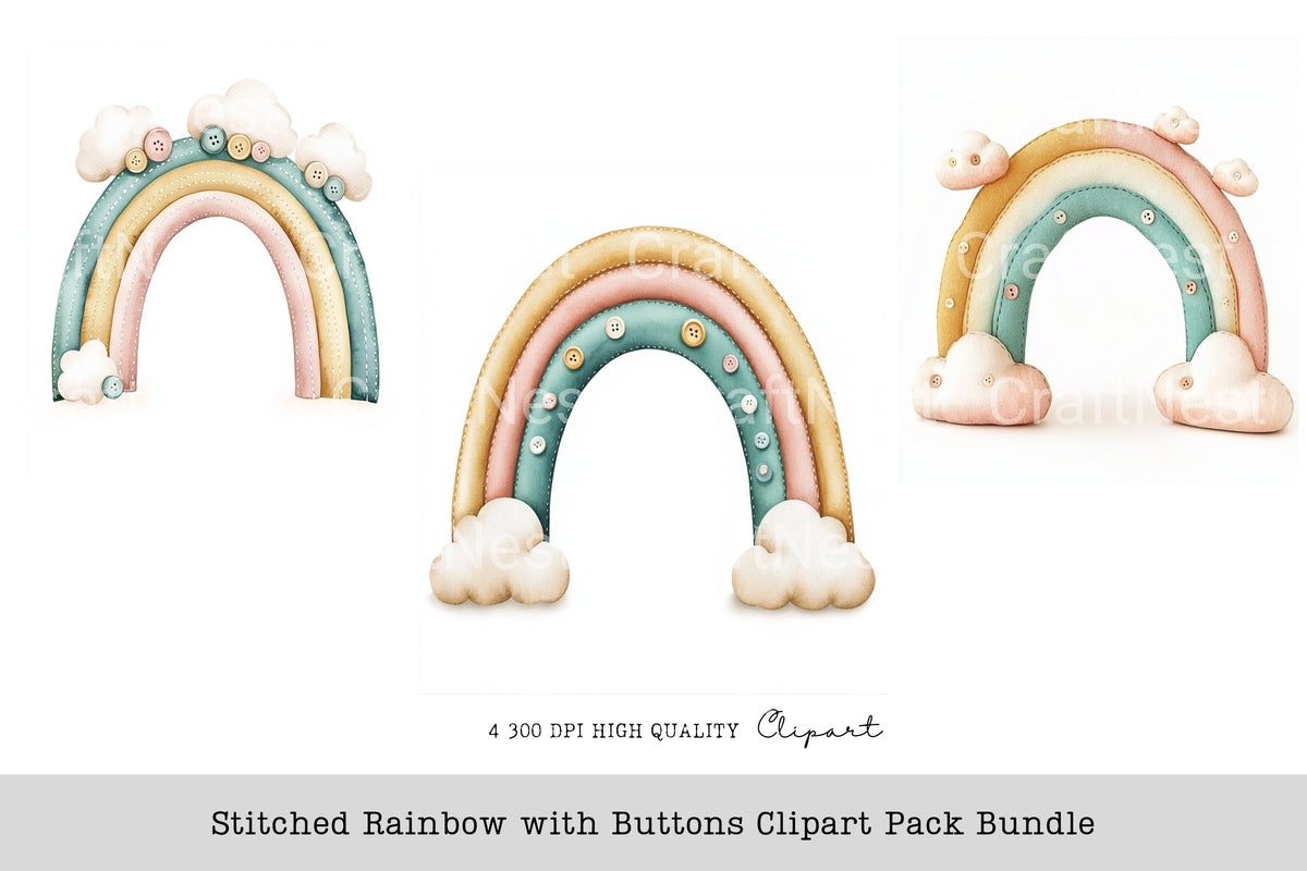 Stitched Rainbow With Buttons Clipart Bundle