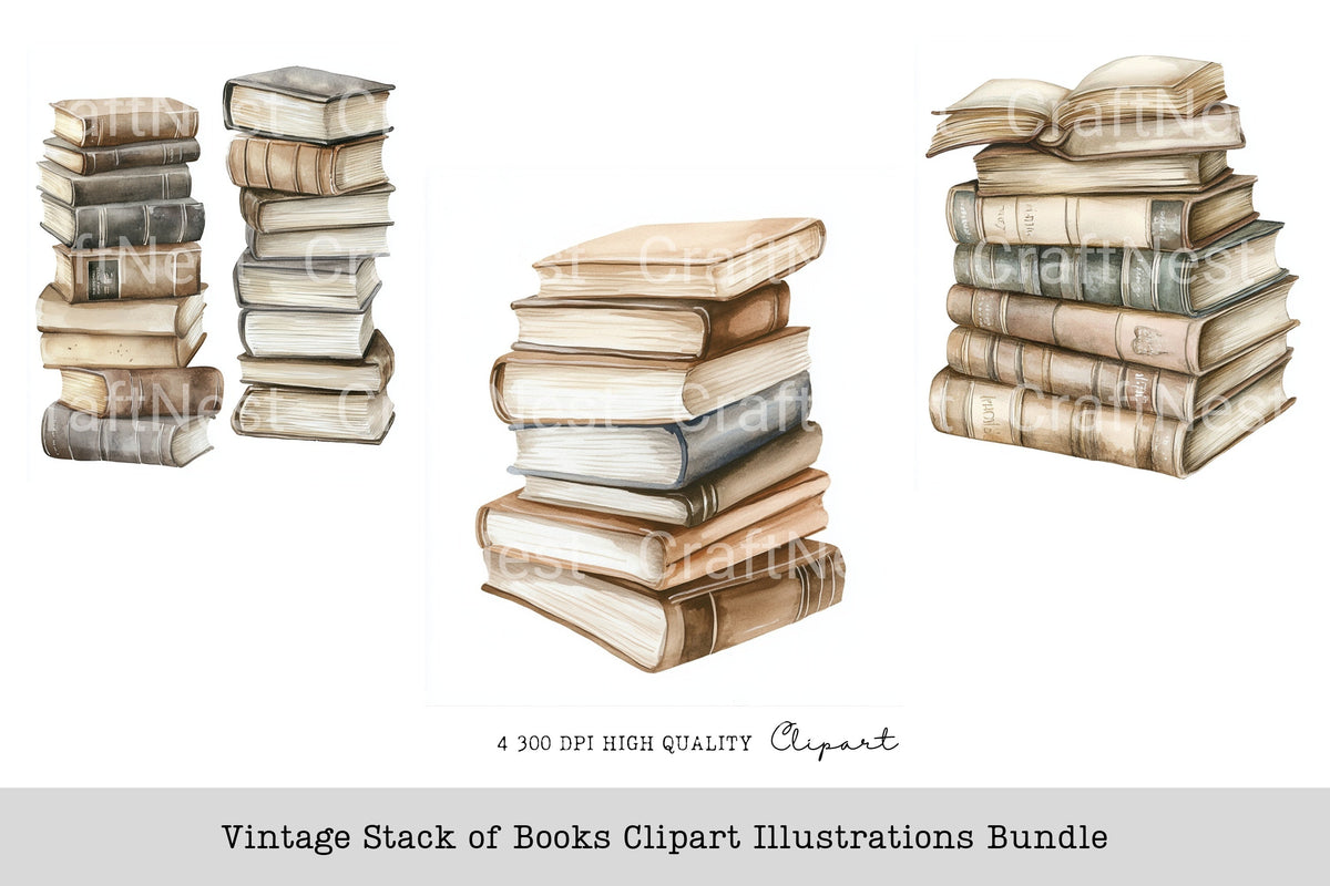 Vintage Stack Of Books Clipart Illustrations Planner