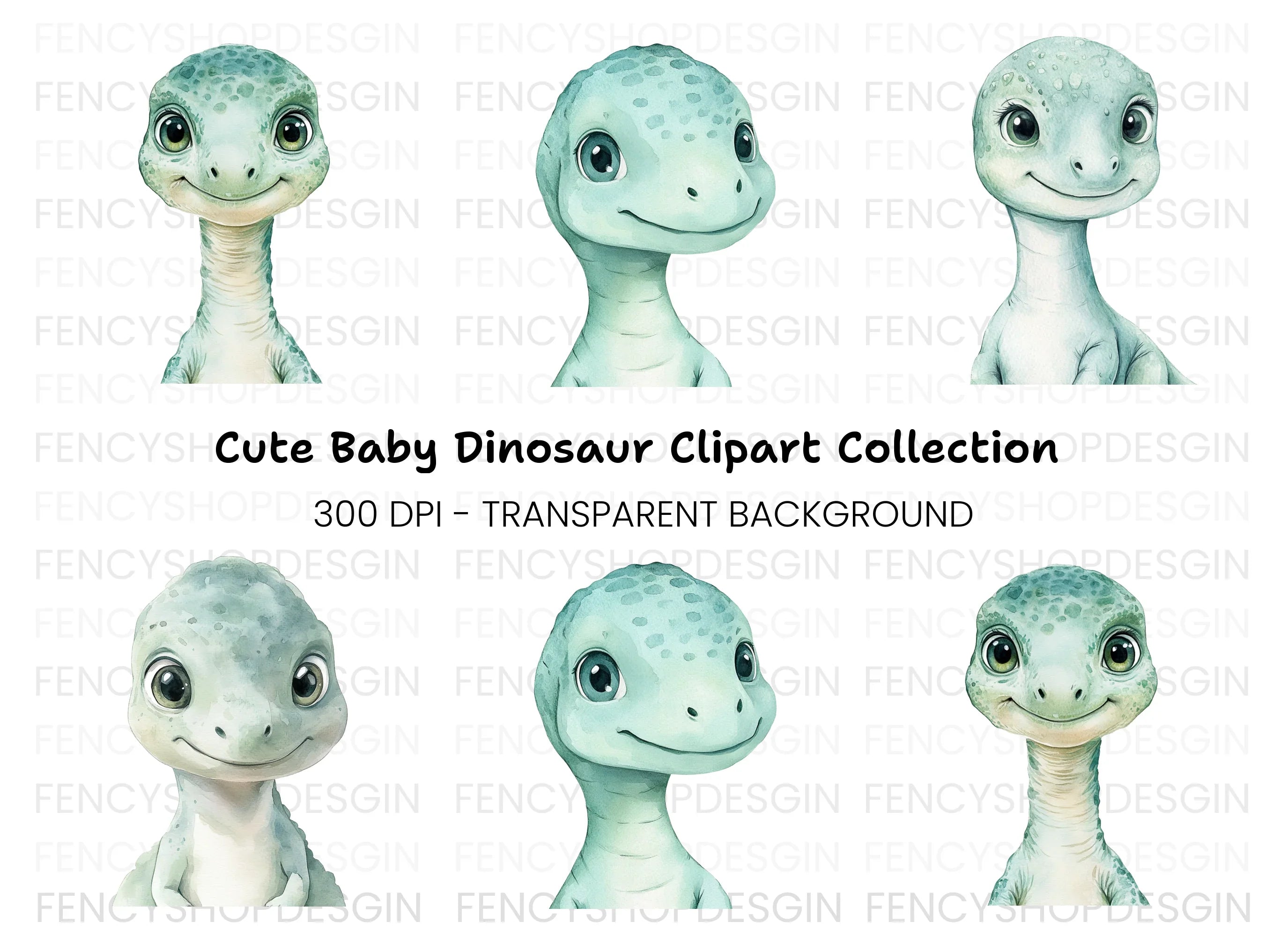 Adorable Baby Dinosaur Faces Clipart Bundle