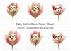 Baby Sloths in Pink Flowers Clipart Bundle