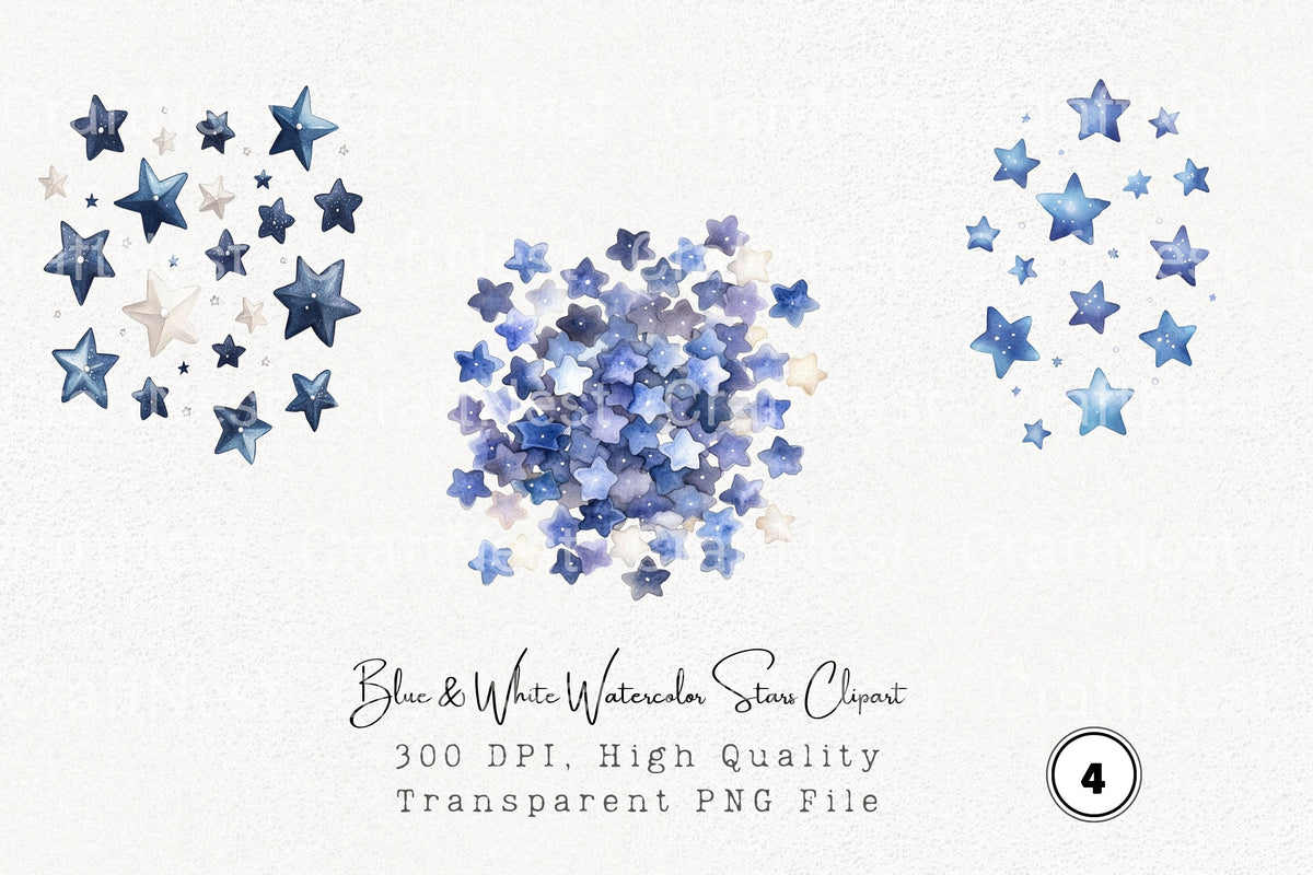 Blue White Stars Clipart Bundle