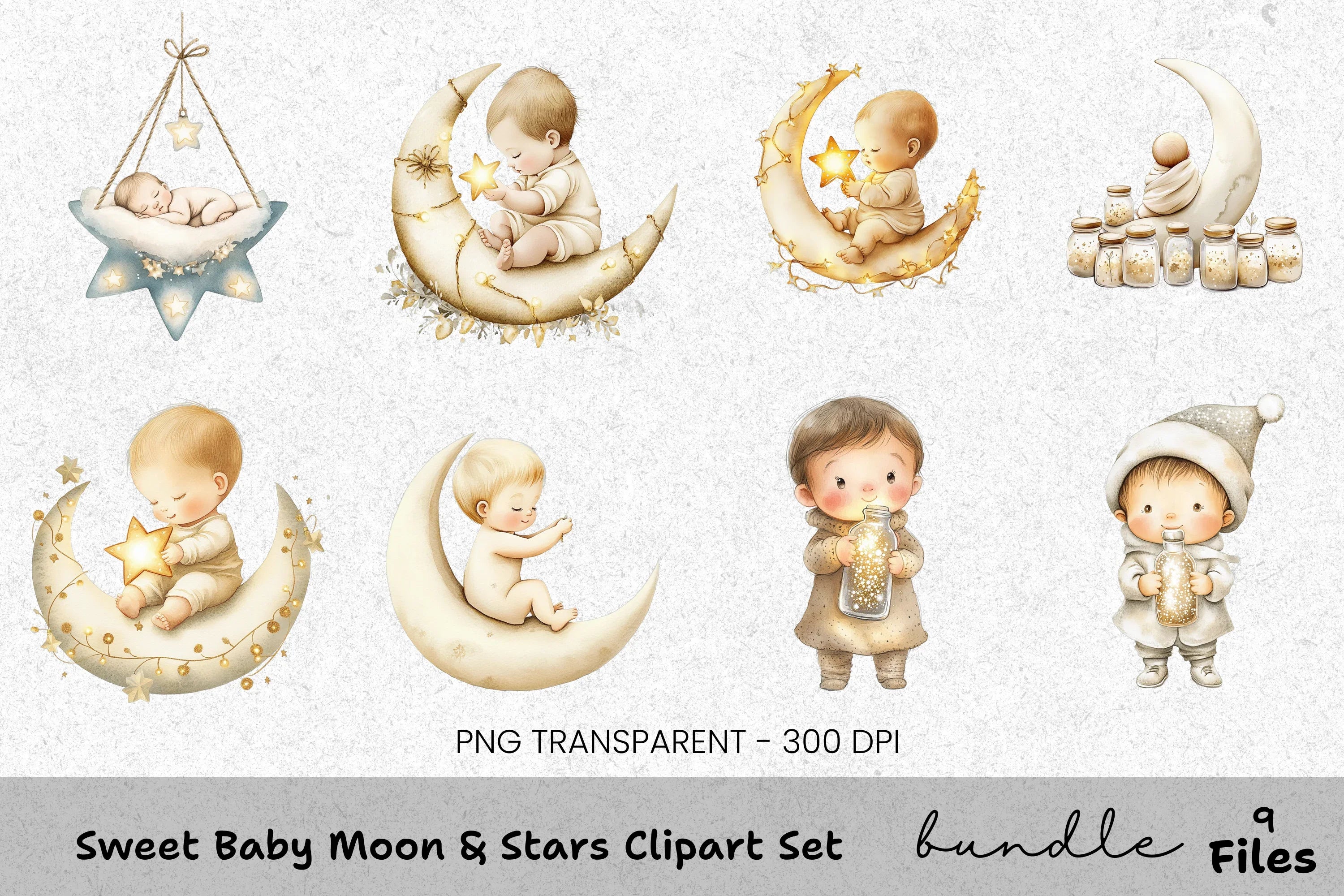 Sweet Babies and Moon Clipart Bundle