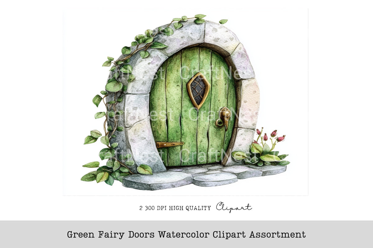 Green Fairy Doors Assortment Clipart Bundle
