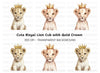 Cute Lion Cub with Golden Crown Clipart Bundle