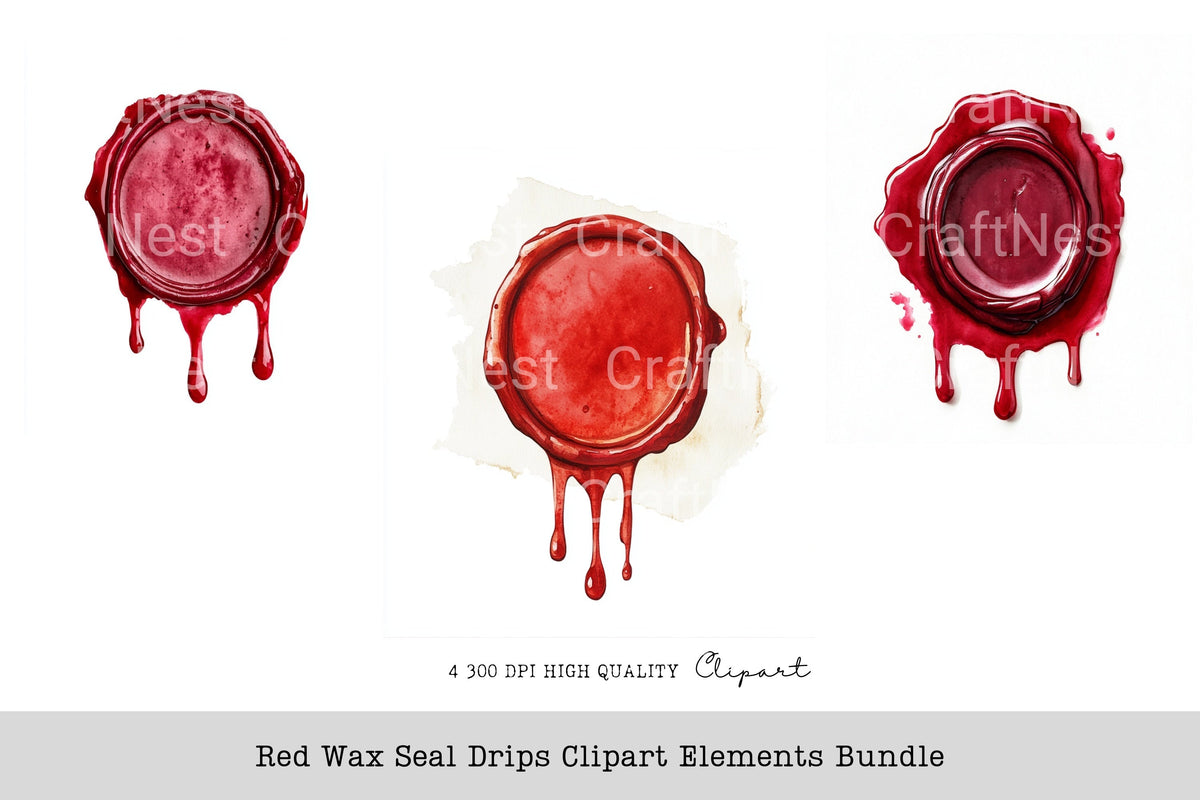 Red Wax Seal Drips Elements Clipart Bundle