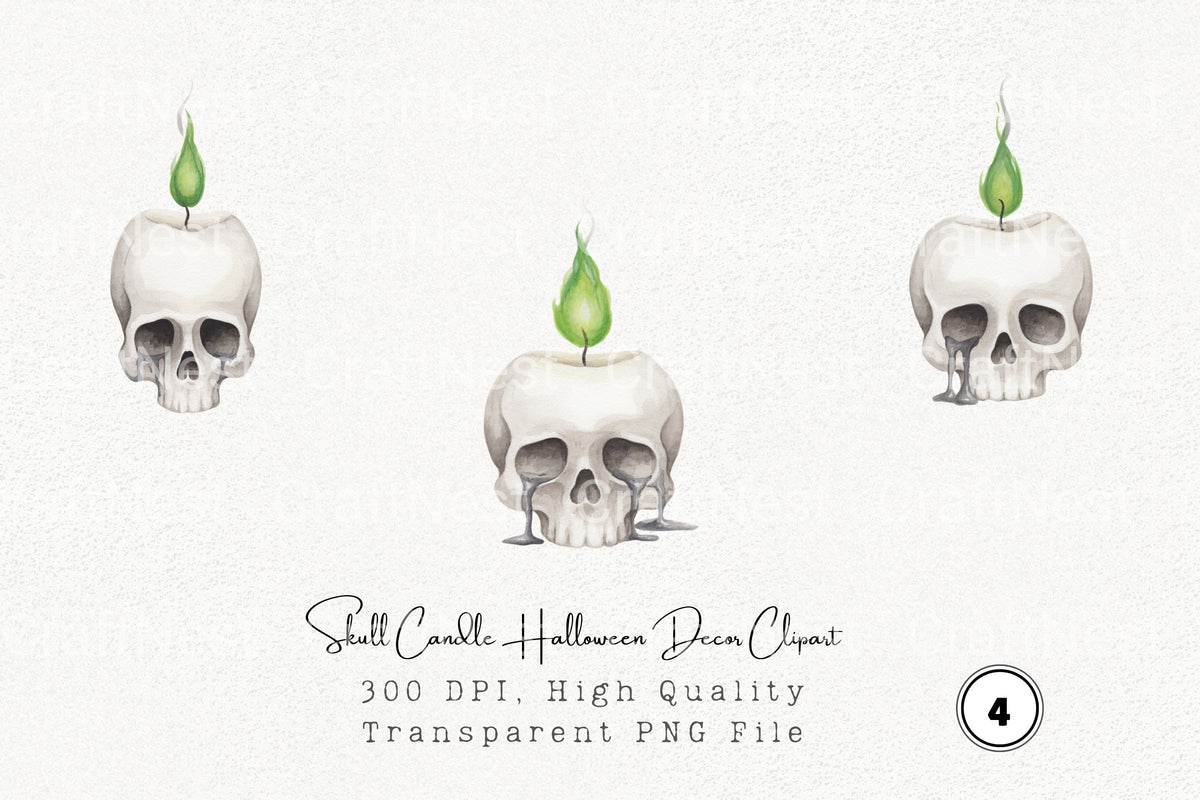 Skull Candle Halloween Decor Clipart Bundle