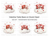 Valentine Teddy Bears on Clouds Clipart Bundle