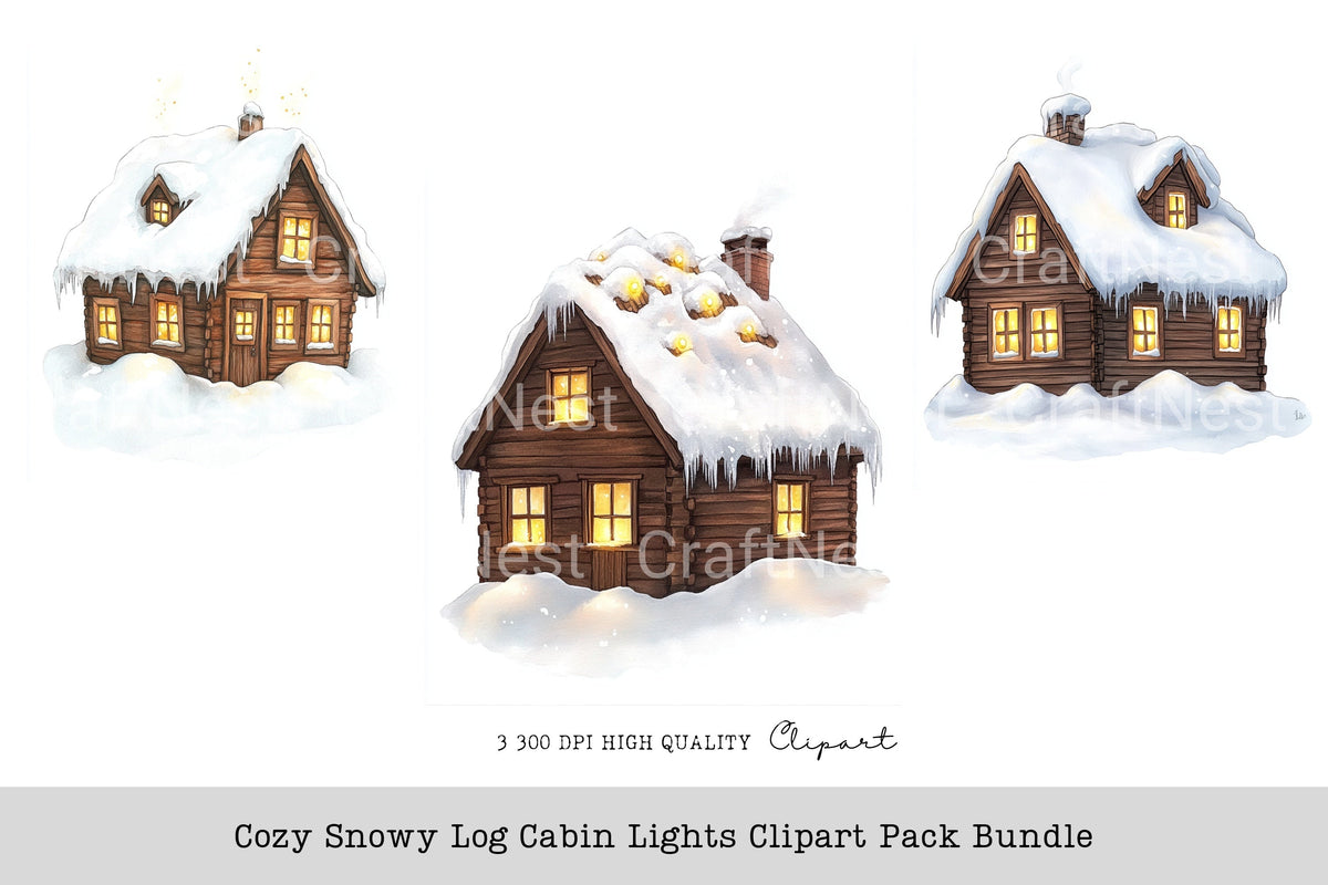 Cozy Snowy Cabin Lights Clipart Log Book