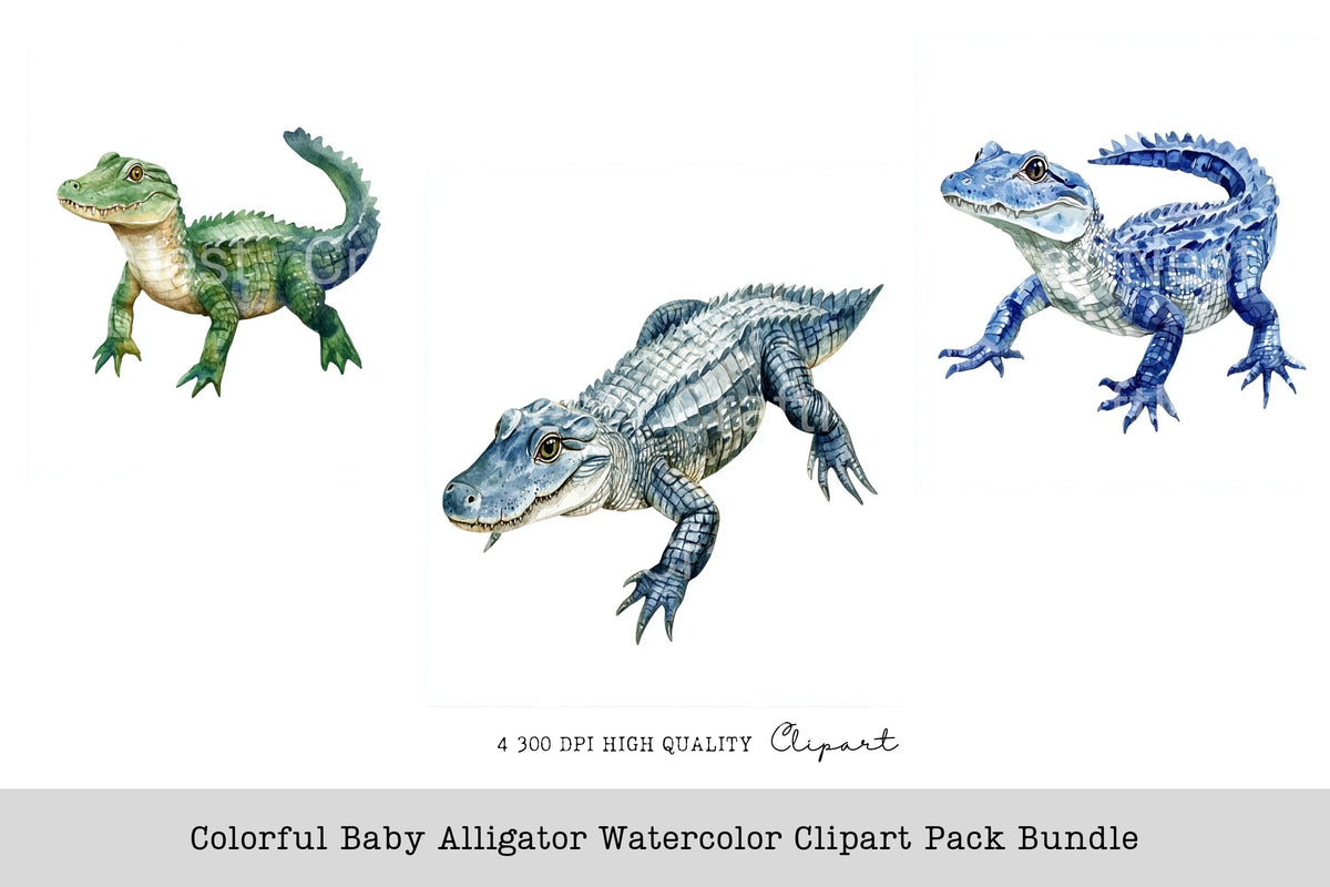 Colorful Baby Alligator Clipart Bundle