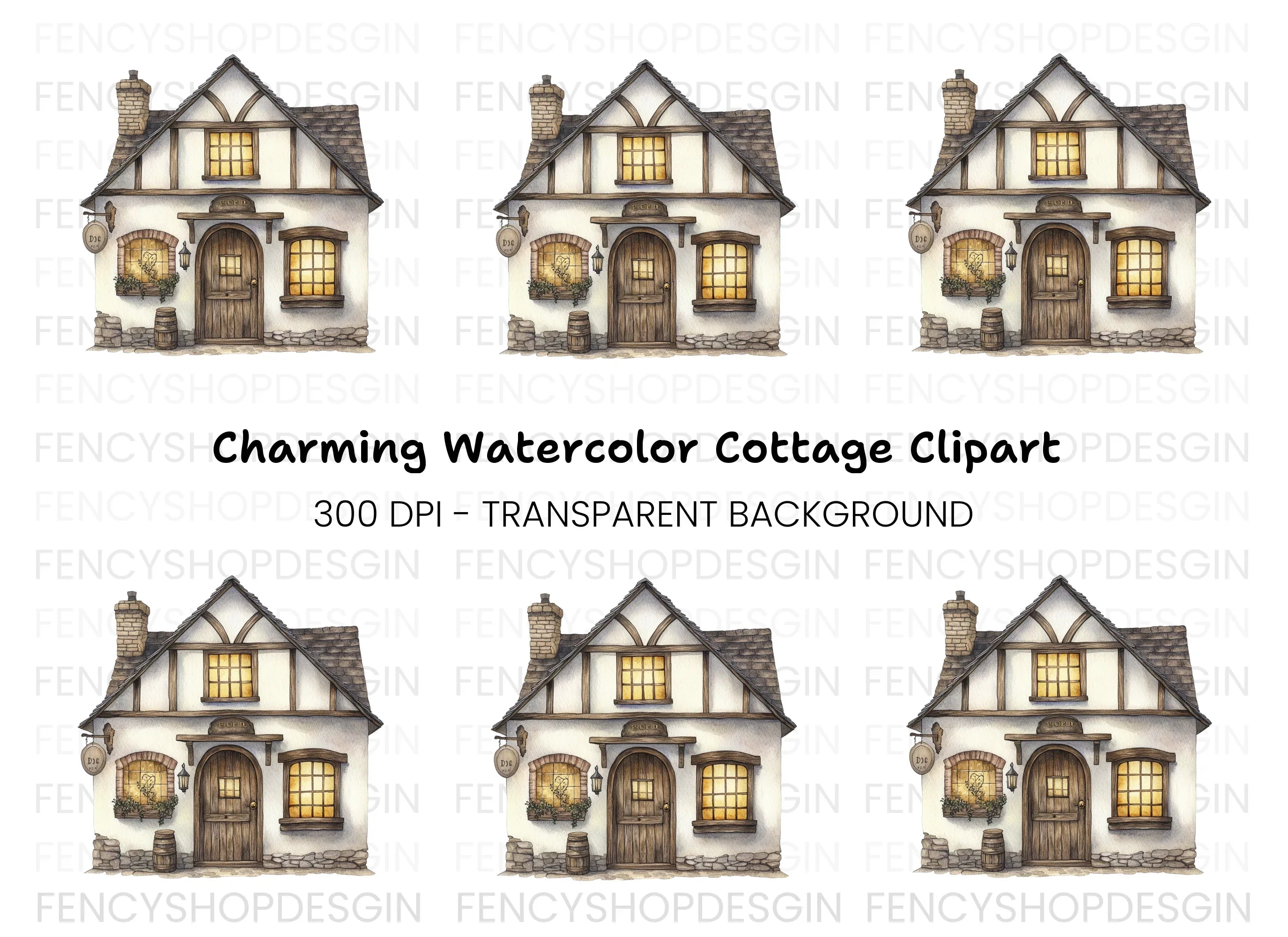 Tudor Style Cottage Clipart Bundle