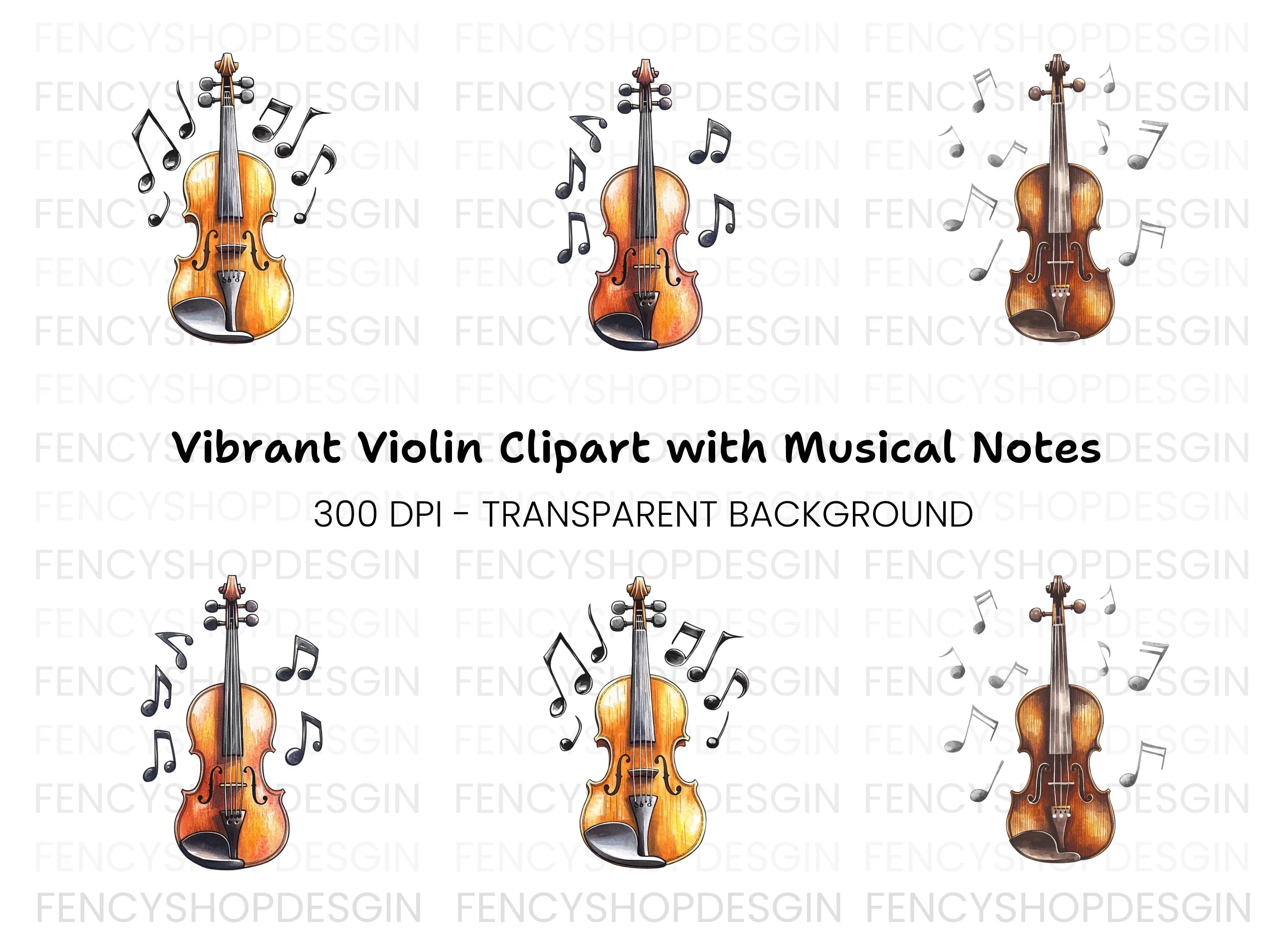 Violin and Music Notes Clipart Bundle