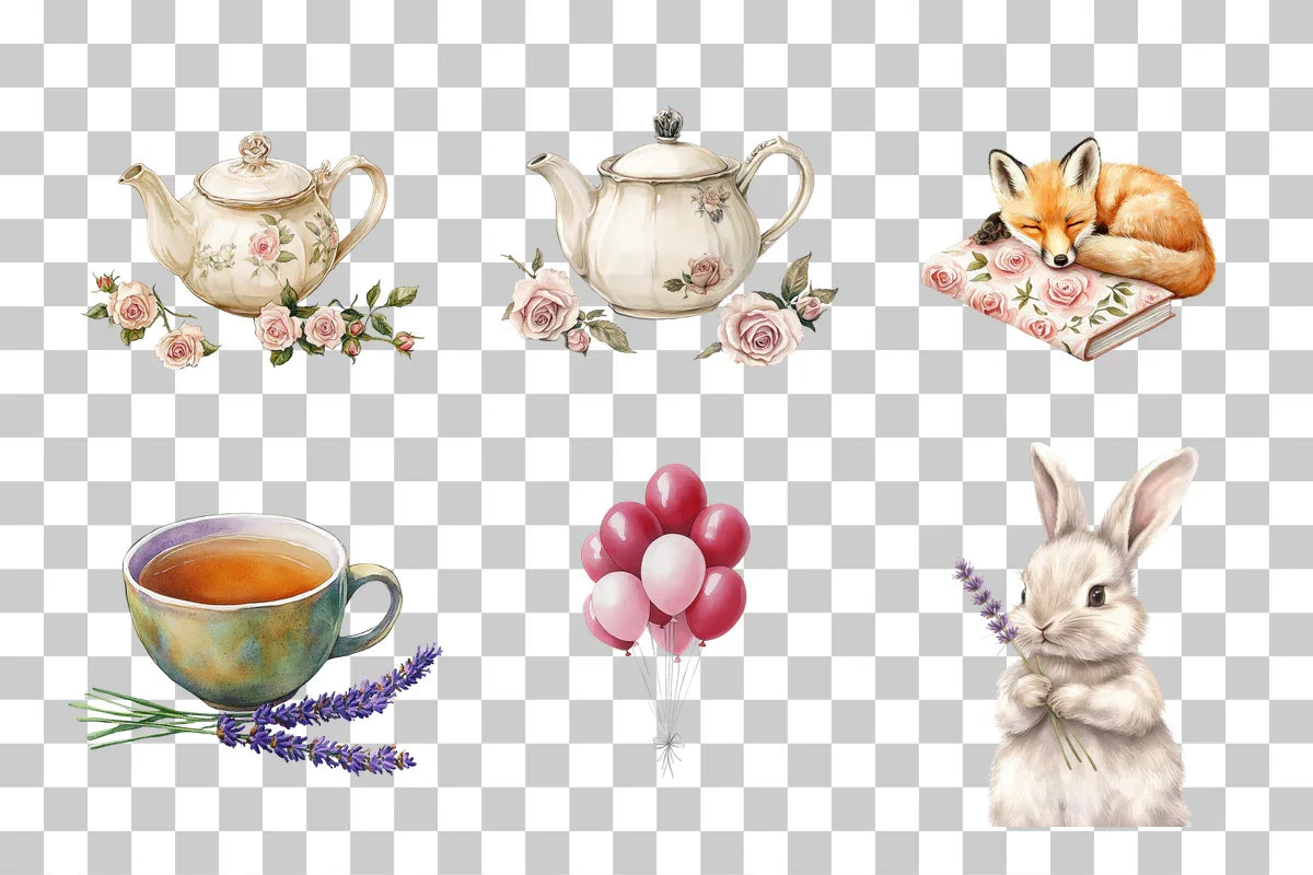 Charming Critters & Floral Teatime Clipart Bundle - CraftNest - Digital Crafting and Art