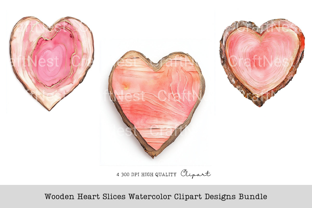 Wooden Heart Slices Designs Clipart Bundle