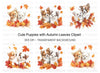 Autumn Puppies with Fall Leaves Clipart Bundle