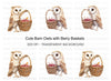 Cute Barn Owl with Berry Basket Clipart Bundle