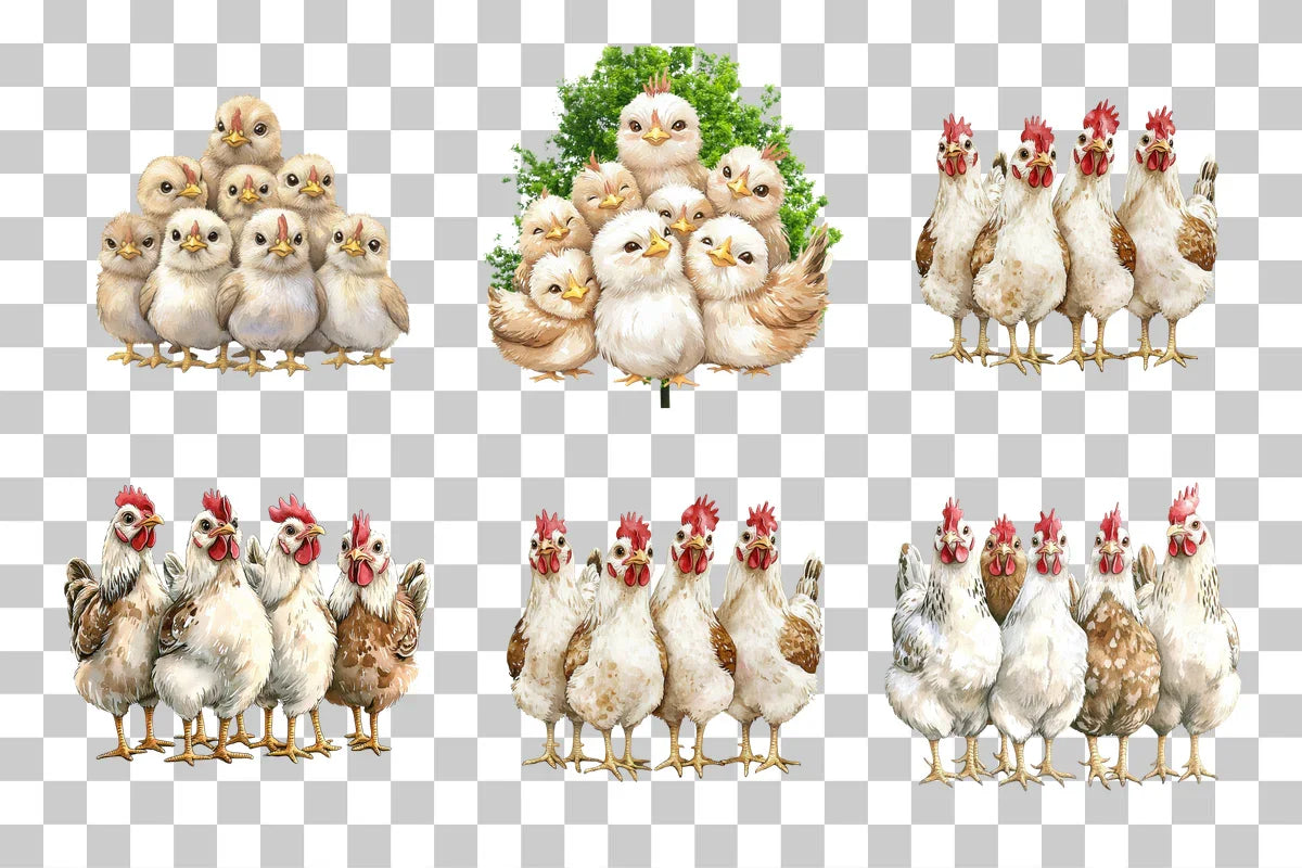 Funny Quirky Chicken Group Clipart Bundle - CraftNest - Digital Crafting and Art