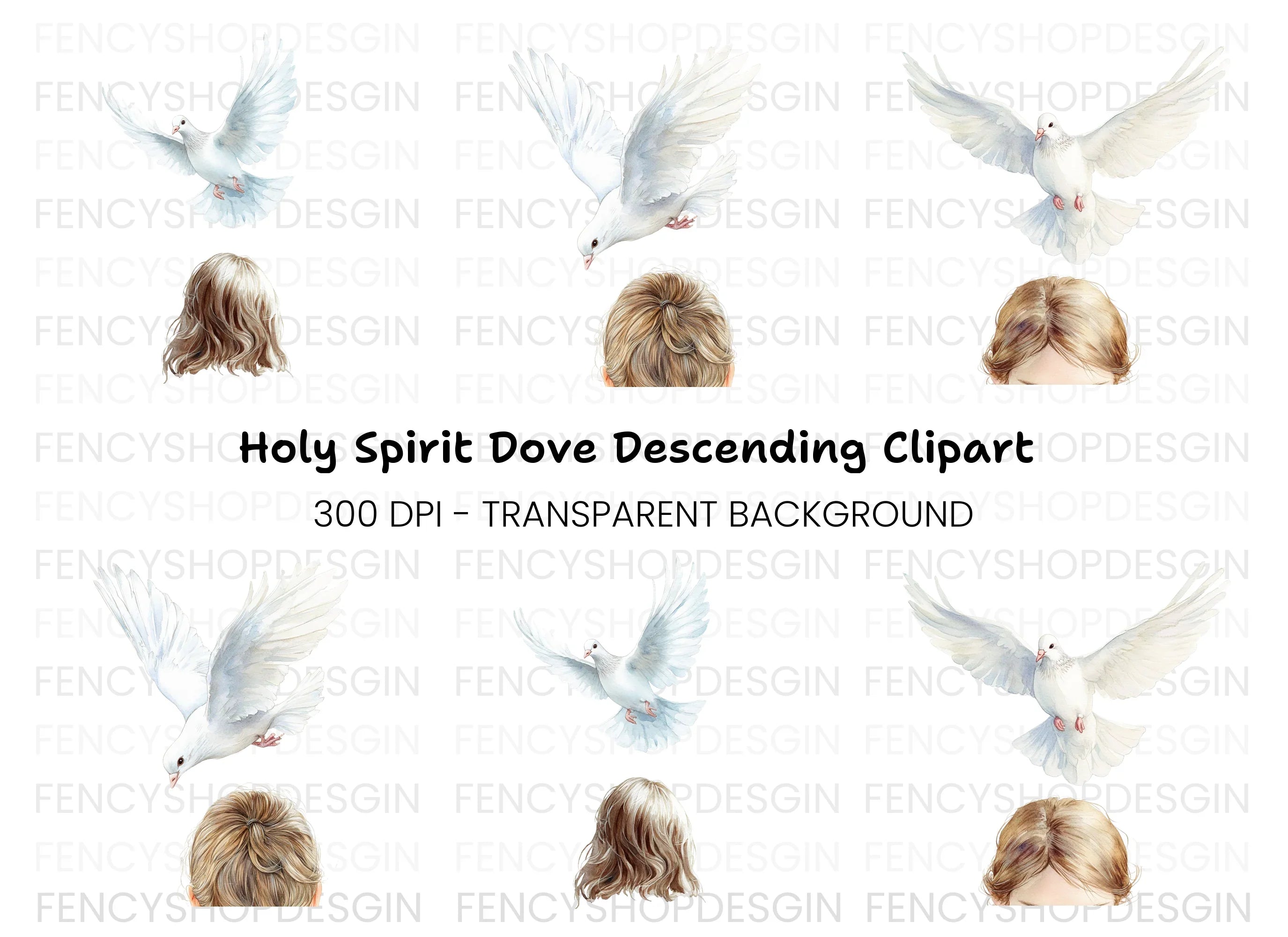 White Dove and Hair Clipart Bundle