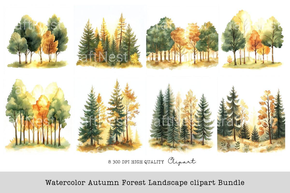 Autumn Forest Landscape Clipart Bundle