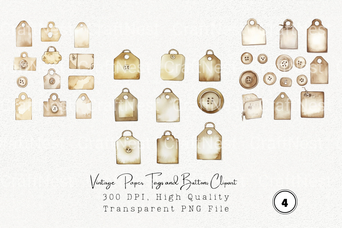 Vintage Tags And Buttons Clipart Bundle