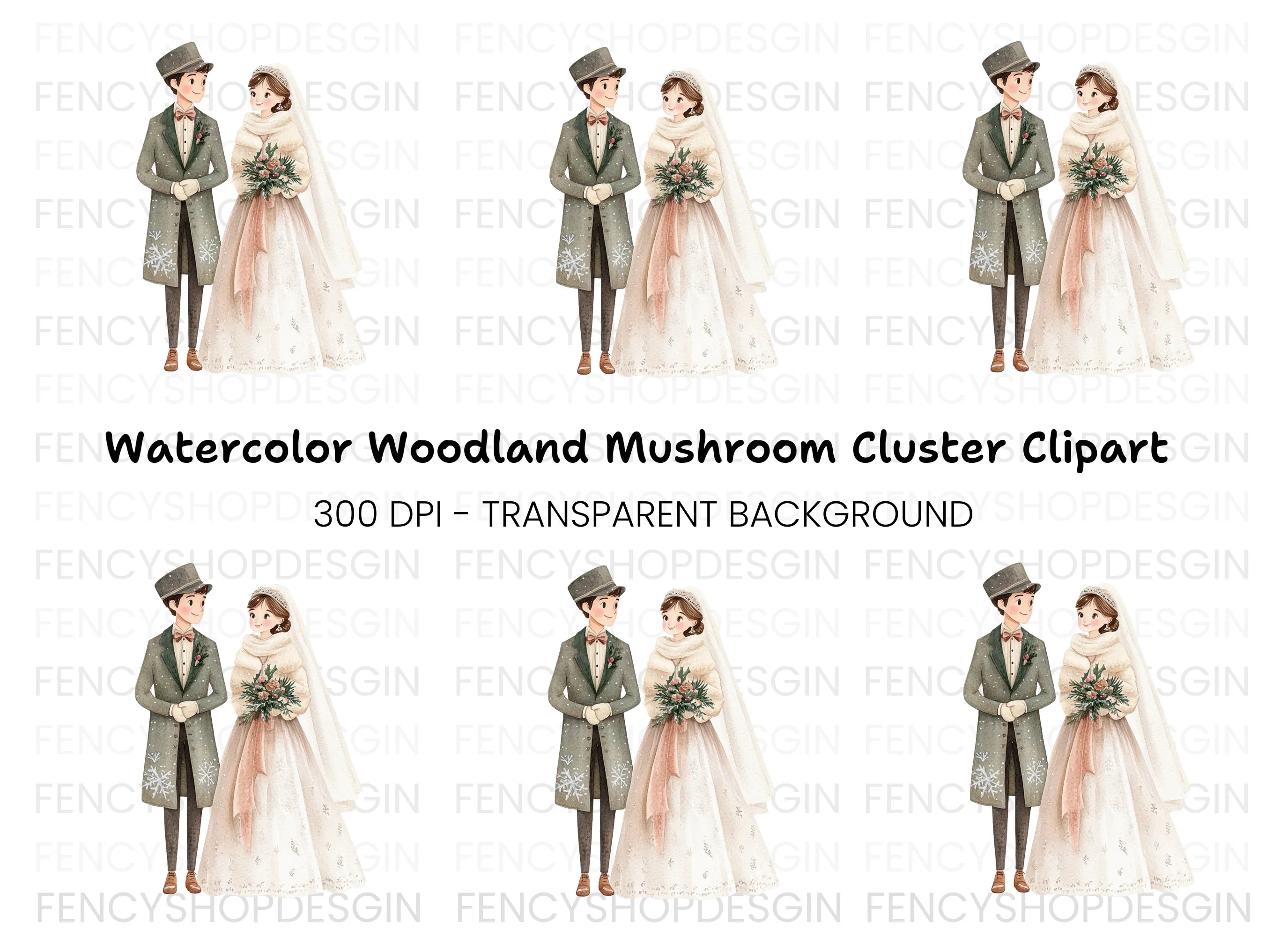 Winter Wedding Couple Clipart Bundle