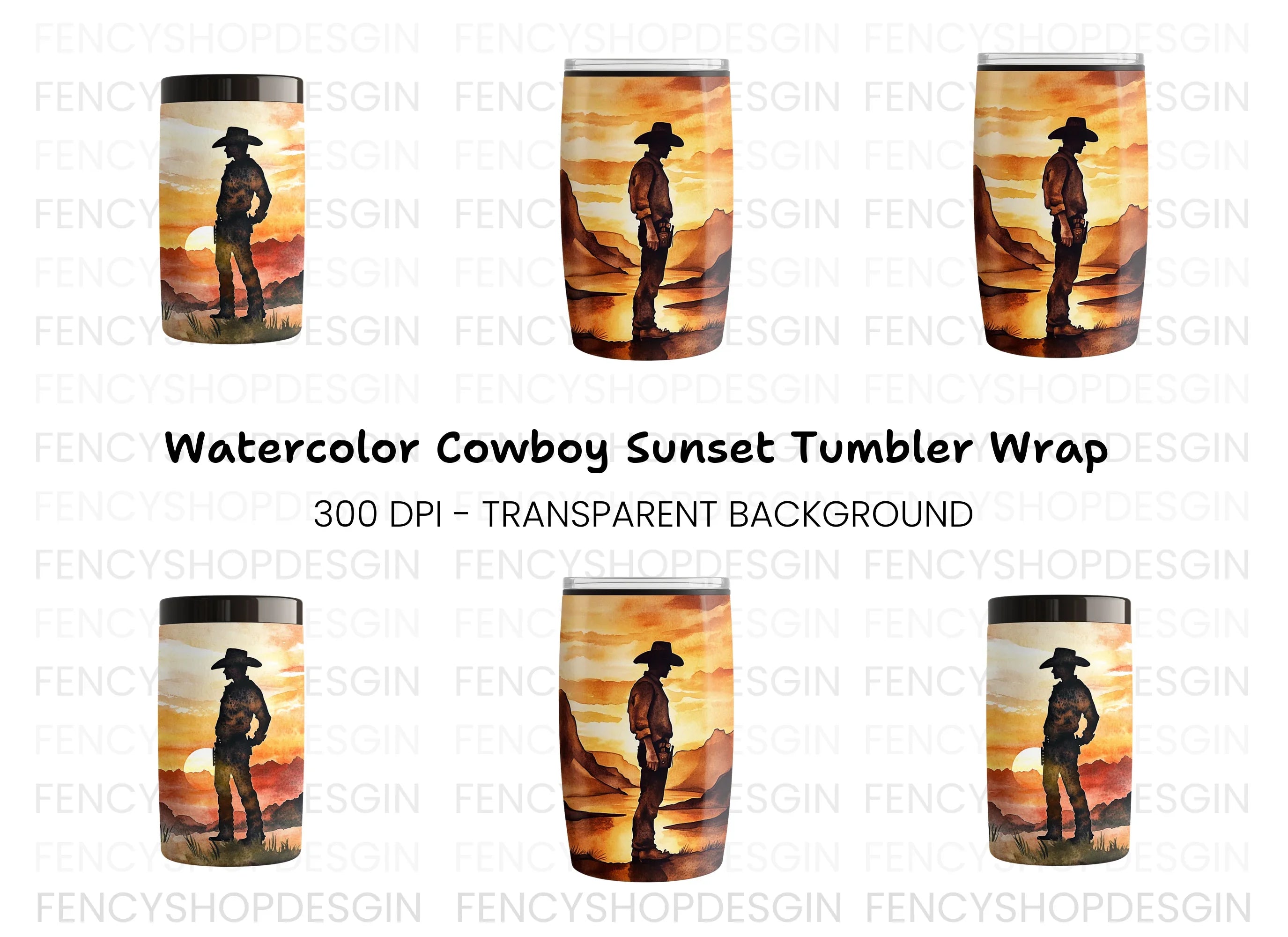 Western Landscape Cowboy Tumbler Clipart Bundle