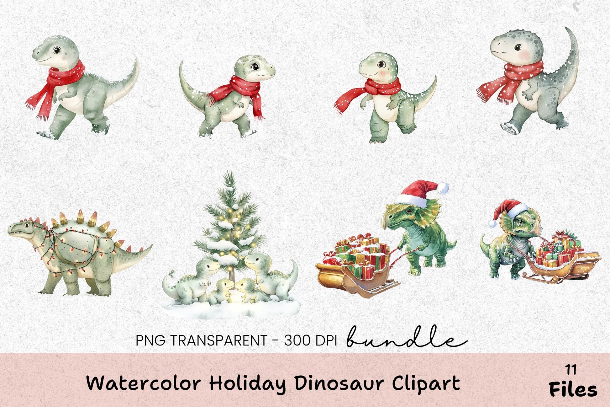 Holiday Dinosaur Clipart Bundle - CraftNest - Digital Crafting and Art