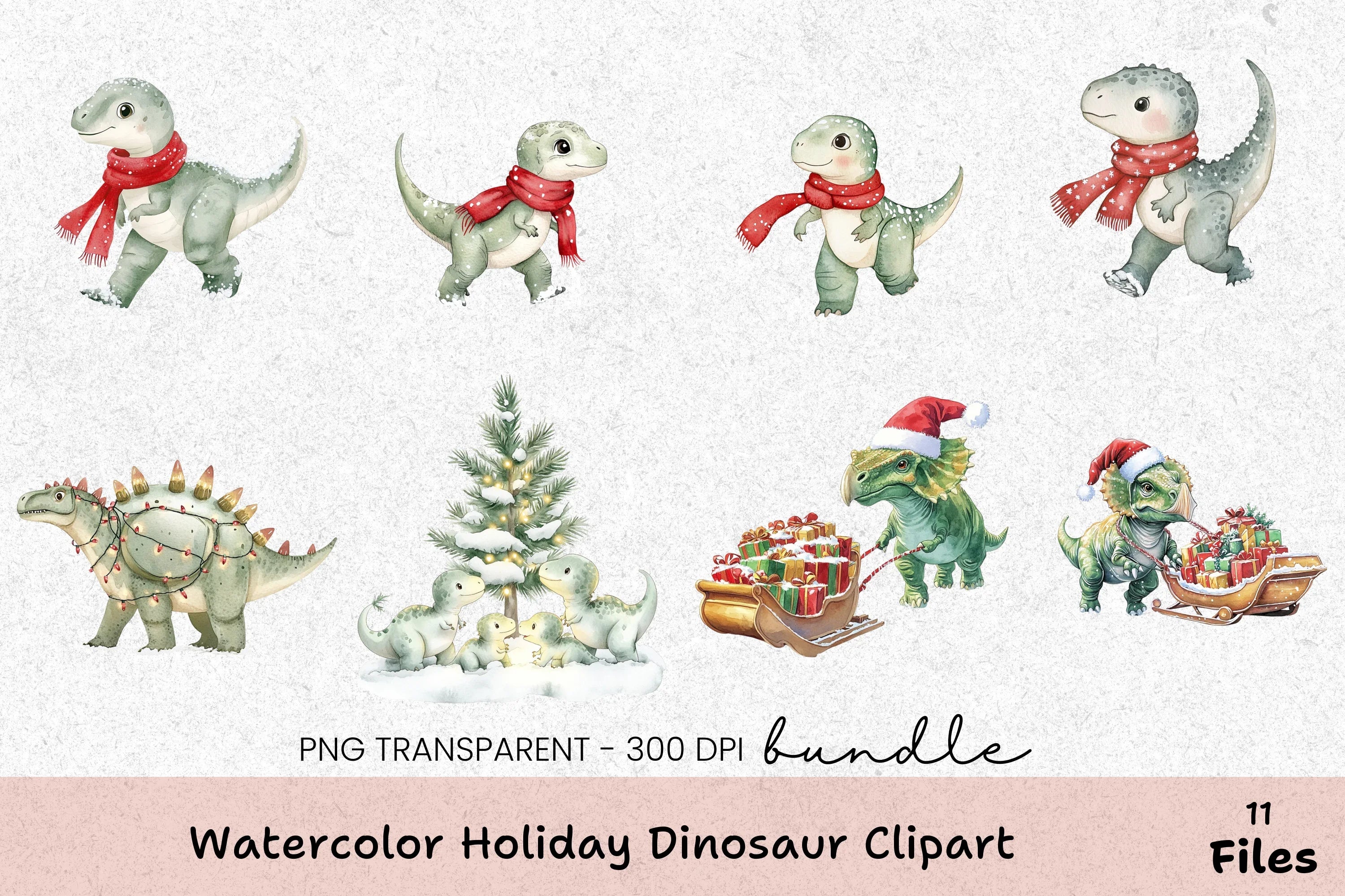 Holiday Dinosaur Clipart Bundle - CraftNest - Digital Crafting and Art